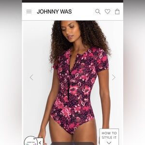 Johnny Was Pink Floral One-Piece Swimsuit